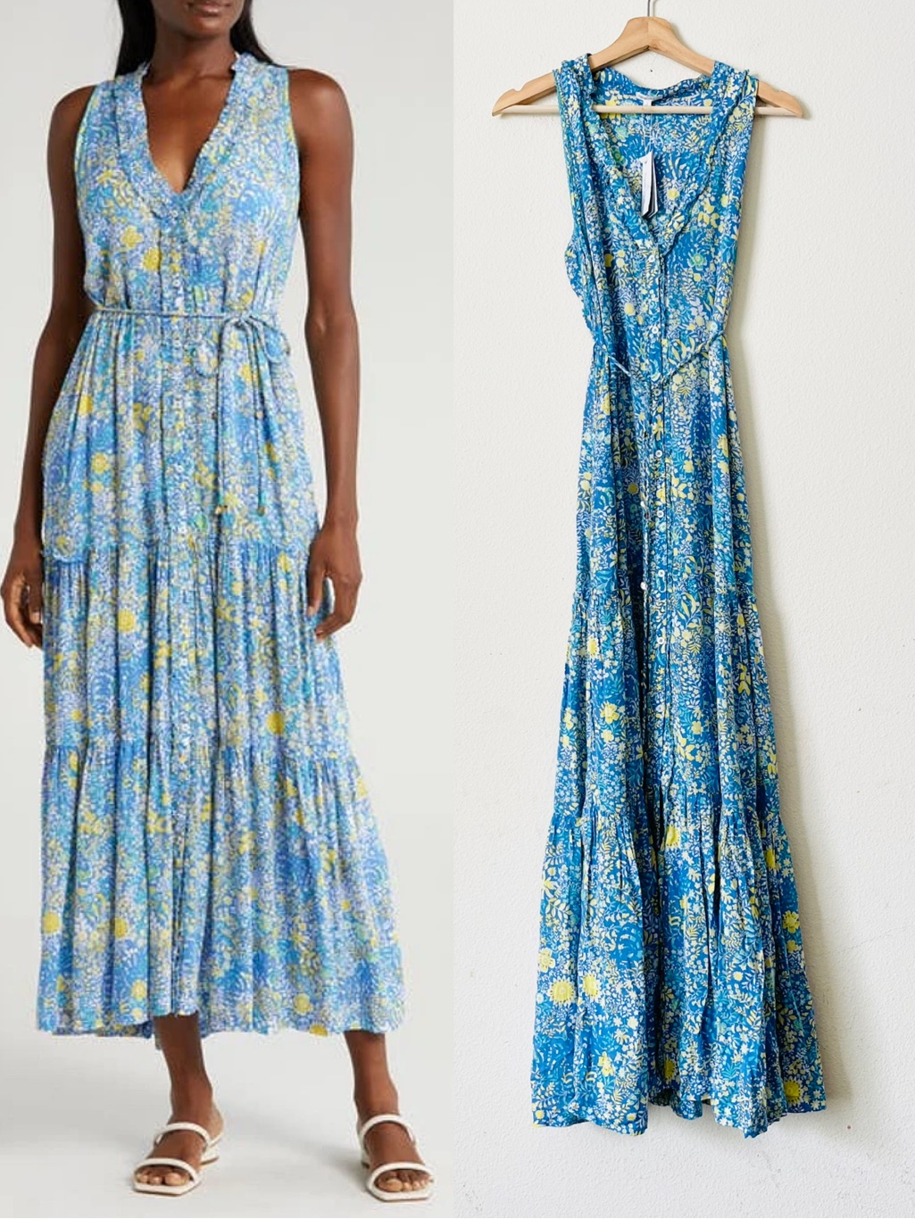 Nwt Poupette St Barth Large Nana Maxi Dress In Blue Corole Floral Print